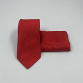 BOLD RED SELF PRINTED TIE & POCKET SQUARE SET